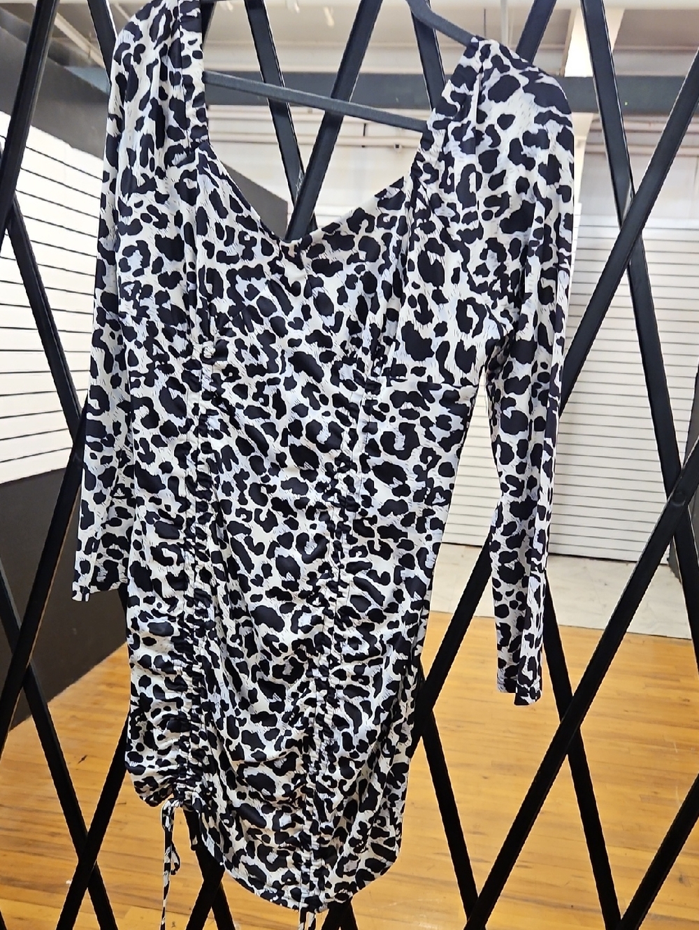 Black & White Leopard Ruched Bodycon Dress